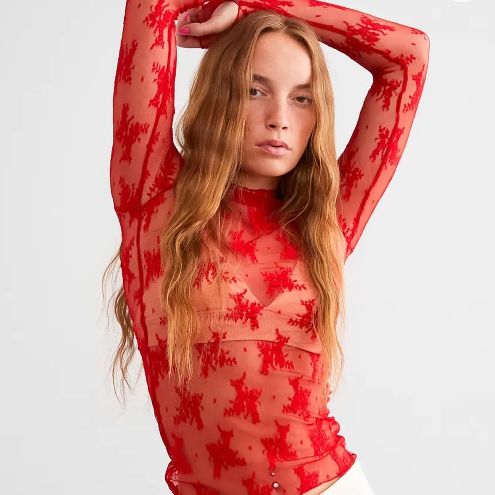 Free People Lace Long Sleeve Top